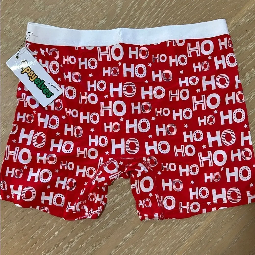 Tipsyelves MEN'S HO HO HO BOXER BRIEFS, Holiday Red/White, Size Large, NWT